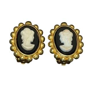 Catherine Stein Cameo Gold-tone Clip-back Earrings, Vintage
